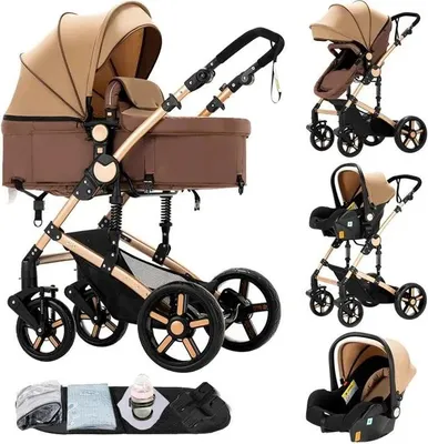 Obrázek produktu pro Dětský kočárek, systém 3 v 1, kompaktně skládací, 588-KHAKI
