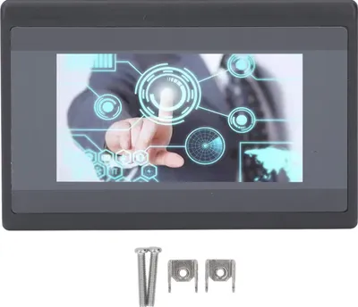 Obrázek produktu pro HMI-PLC dotykový displej s 2cestným reléovým výstupem pro termočlánky typu K, 24 V DC, 12 vstupů, 10 výstupů, 4,3palcový LCD displej pro řadu FX3U