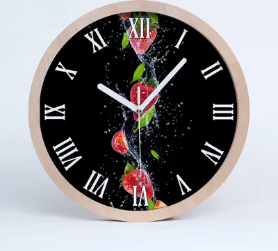 Produktbild von Holzuhr 25fi cm wanduhr - weiße Spitzen - Erdbeeren und Wasser