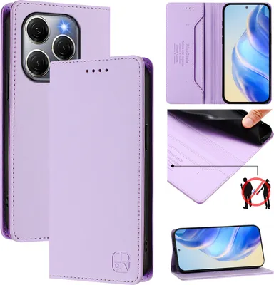 Produktbild von Lederhülle für Tecno Spark 20 Pro 5G Hülle Flip Brieftasche Kartenfächern Ständer Schutzhülle Violett