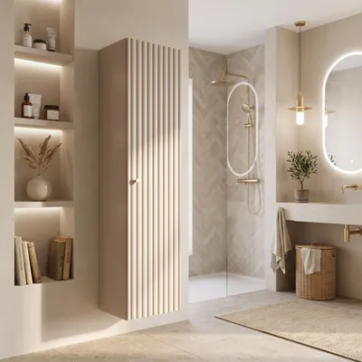 Immagine prodotto di Rodan Colonna bagno 136cm - Sospesa - Scanalato Cashmere - Soft-close - BELLO