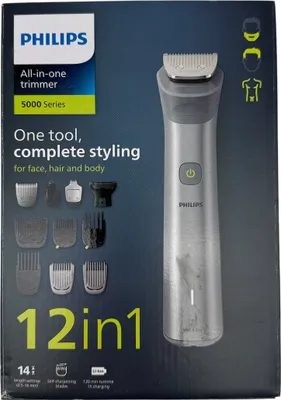 Produktbild von Philips Multigroom Series 5000, All-in-One-Trimmer, 12-in-1 Barttrimmer und Haarschneider für Gesicht, Kopf und Körper für komplettes Styling, 14 Längeneinstellungen (0,5–16 mm) (Modell MG5950/15)