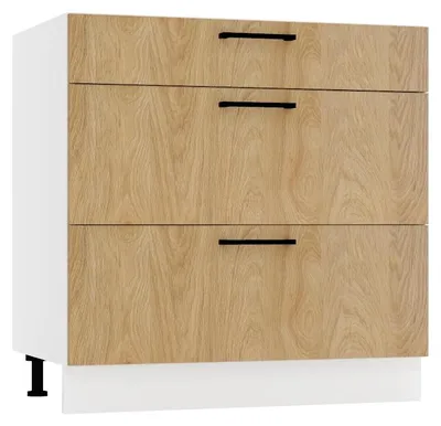 Produktbild von Küchenunterschrank 3 Schubladen - 80 cm - Hicora-Eiche - ohne Arbeitsplatte - Soft-Close-System