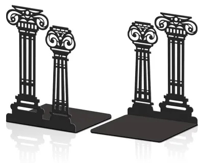 Image de Supports de livres noirs - Lot de 2 - Supports de livres en métal - Supports de livres stables - Décoration - Design de colonne romaine - Largeur : 135 mm