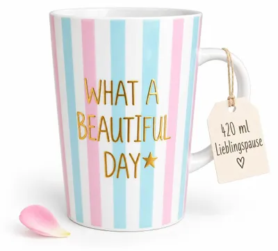 Porseleinen Kaffeetasse 420 ml – Pastelstreifen Golddruck