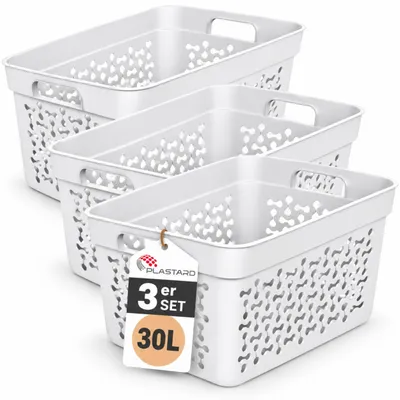 Produktbild von Plastard Wäschekorb 3er Set 30 Liter Weiß aus Kunststoff mit Griffen