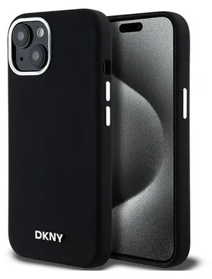 Produktbild von DKNY, MagSafe Silikon Hülle für iPhone 14 Plus / 15 Plus mit Metalllogo, Schwarz