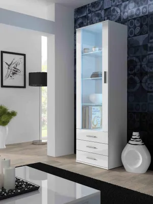 Produktbild von Furniture24 Vitrine Soho S-1 modernes Wohnzimmer Weiß / Weiß Hochglanz