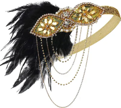 Produktbild von 1920er Flapper Stirnband 20er Jahre Great Gatsby Kopfschmuck Schwarzes Feder Stirnband 1920er Flapper Gatsby Haarschmuck