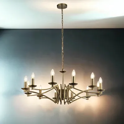 Produktbild von Kronleuchter Metall 88 cm breit H: max. 150 cm in Messing Antik E14 Modern Lüster Hängelampe