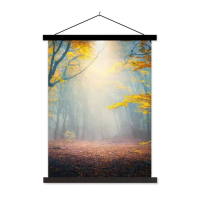 Produktbild von MuchoWow® Textilposter Wald - Nebel - Herbst 90x120 cm mit schwarzem Rahmen - Dekoration