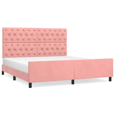 Image de vidaXL Cadre de lit avec tête de lit rose 160x200 cm velours