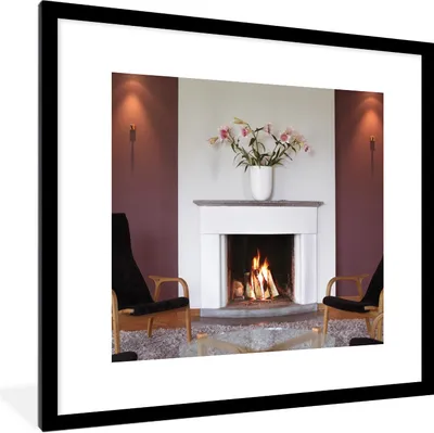 Produktbild von MuchoWow® Gerahmtes Poster Ein Kamin in einem Wohnzimmer 40x40 cm - Poster mit Schwarzem Bilderrahmen Wandposter Rahmen Foto Bilder - Poster - Plakat im Rahmen