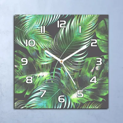 Produktbild von Deko Glasuhr Wanduhr 30x30 Tropische Blätter Quarz Küchenuhr Bürouhr