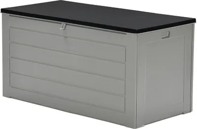 Produktbild von Garden Impressions Kunststoff Kissenbox Primo, 680 Liter, mittelgrau/schwarz, wasserdicht, abschließbar, mit Gasdruckfedern, pflegeleicht