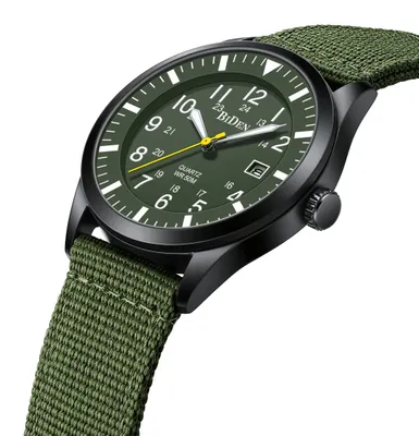 Immagine prodotto di Orologio da uomo, movimento al quarzo, impermeabile, con indicazione della data, cinturino in nylon, stile militare