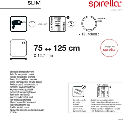 Zdjęcie produktu dla Teleskopowy drążek prysznicowy Spirella do zasłon prysznicowych, zakres regulacji drążka teleskopowego 125-220 cm, Ø12,7 cm, stal nierdzewna - do klejenia lub wiercenia - z pasującymi pierścieniami do zasłon prysznicowych