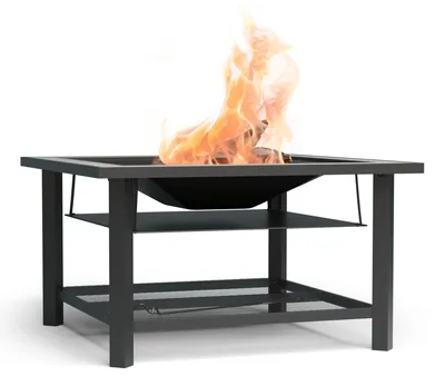 Produktbild von Blumfeldt Merano Avanzato Feuerschale - 3-in-1 Feuerschale Mit Grillrost & Tisch, Robuster Stahlrahmen, Terrazzo-Tischplatte, Inkl. Funkenschutz, Hitzeschild & Schürhaken, Für Garten & Terrasse