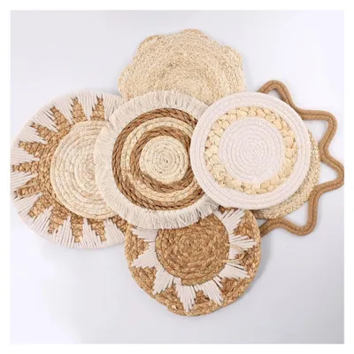 Produktbild von Boho Wandkorb Set – 7-teiliges Set handgefertigter, geflochtener Körbe aus Rattan und Seegras mit Aufhängeschlaufen – Wandkunst für Wohnzimmer, Schlafzimmer und Flur
