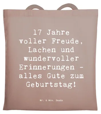 Produktbild von Mr. & Mrs. Panda Beutel Spruch 17. Geburtstag Freude - Braun Pastell - Geschenk, Laptoptasche, Teenager, Tote Bag, siebzehnter, Tragetasche, Happy Birthday, Tasche