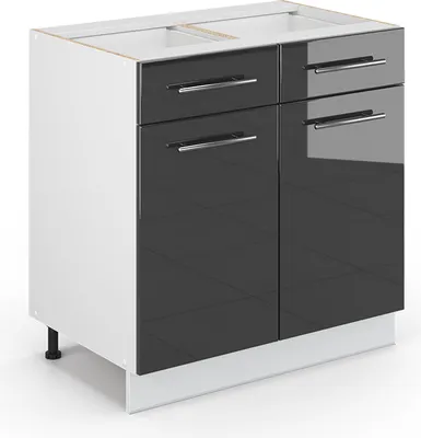 Produktbild von Vicco Küchenunterschrank Fame-Line, 80 cm mit Schubladen, ohne Arbeitsplatte, Anthrazit Hochglanz/Weiß