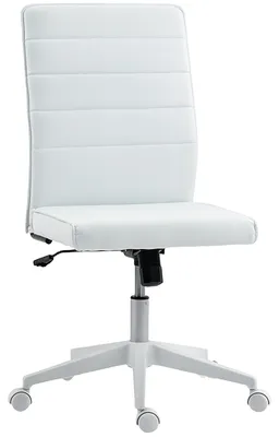 Immagine prodotto di HOMCOM Sedia da Ufficio Ergonomica e Regolabile con Schienale Ricurvo, in Finto cuoio e Acciaio, 58x53x97-107 cm, Bianco
