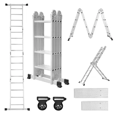 Produktbild von NAIZY 4×4 Stufen 470cm Aluminum Gerüst leiter Mehrzweckleiter Multifunktions Kombileiter Klappleiter Gerüst leiter mit 2 Plattform