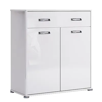 Produktbild von Kommode Bella Weiß – Hochglanz – 1 Schublade & 2 Türen – Modern – 90 cm – Stauraum für Flur Wohnzimmer Schlafzimmer