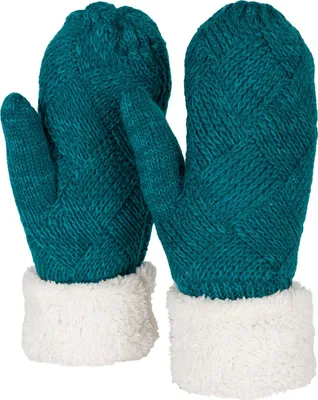 Produktbild von styleBREAKER Damen warme Winter Strick Fäustlinge, Handschuhe mit Rauten Muster, Thermo Fleece, Strickhandschuhe 09010031