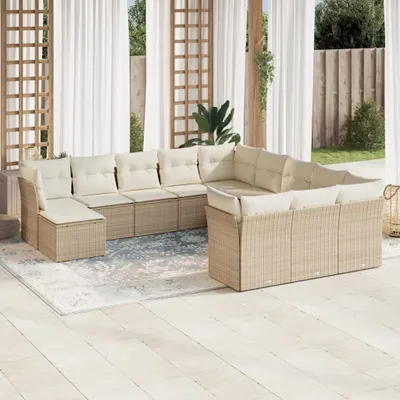 Produktbild von Möbel 12-tlg. Garten-Sofagarnitur mit Kissen Beige Poly Rattan 2024