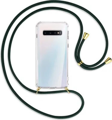 Produktbild von Handykette Backcover-Schutzhülle mit Band (Metall goldfarben) für Samsung Galaxy S10 - dunkelgrün