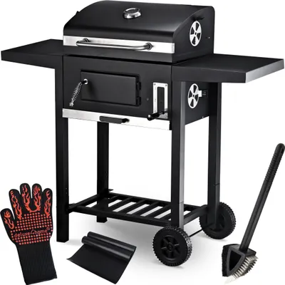 Produktbild von deluxe4home® Grillwagen XXL Holzkohlegrill mit Deckel I Grill Rollbar mit seitlicher Ablage I inkl. Grillhandschuh I Rollgrill Standgrill