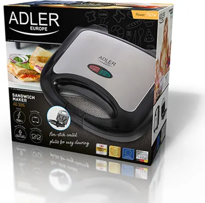 Zdjęcie produktu dla Adler AD 3015, Czarny, Srebrny, Ready, 750 W, 230 V, 50 Hz, 1,1 kg