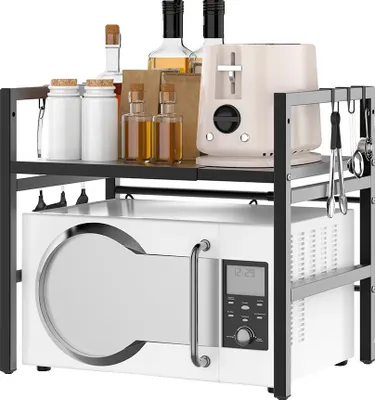 Obrázok produktu pre Mikrovlnná polica, kovová, nastaviteľná dĺžka 40–60 cm, hĺbka 36 cm, výška 32/42 cm, nosnosť 25 kg