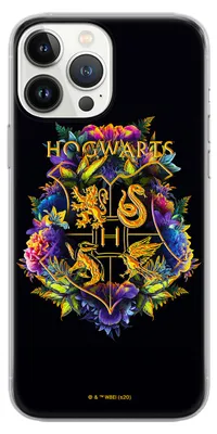A Harry Potter themed phone case with the Hogwarts crest.