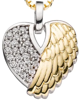 Produktbild von Anhänger Herz Flügel mit weißen Zirkonia 925 Silber teilvergoldet Halsschmuck