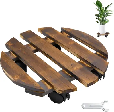 Produktbild von Pflanzenroller, hölzerner Blumenroller 30 cm, mit Rädern, für Garten