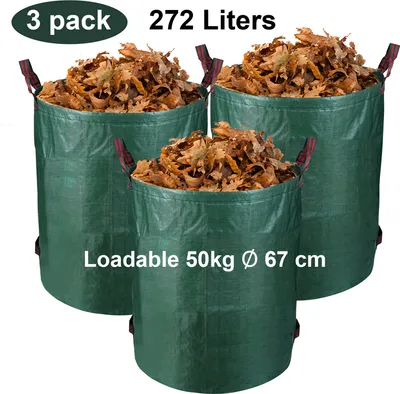 Produktbild von EINFEBEN 3X Gartensack Gartenabfallsäcke Abfallsack XXL Garten Tasche Garten Laubsack 3 Griffe Rasensack 272L