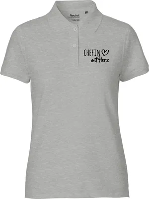 Produktbild von Huuraa Damen Polo Shirt Chefin mit Herz XXL Sport Grey Bio Baumwolle Fairtrade Poloshirt Geschenkidee