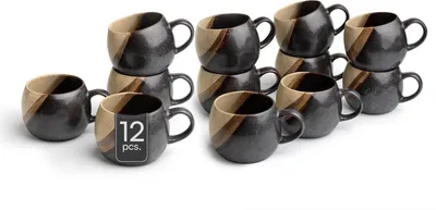 Produktbild von Kaffeetassen - 480 ml - Schwarz - Braun - Keramik - matt - 12er Set