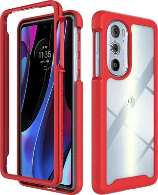 Produktbild von Motorola Edge 30 Pro Hülle, Hybrid Transparente Rückseite Robust TPU Bumper Rutschfest Stoßfest Ganzkörper Schutzhülle für Motorola Edge 30 Pro Rot