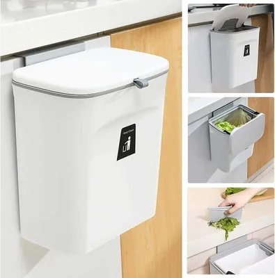 Produktbild von Hängender Küchenmülleimer 9 L, Weiß, Wandmontage Mit Deckel Für Geruchsdichte Entsorgung
