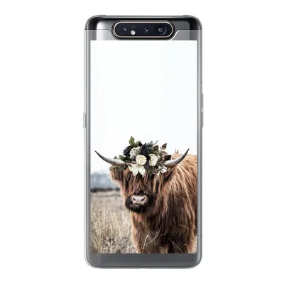 Produktbild von MuchoWow® Handyhülle Schutzhülle Hülle für Samsung Galaxy A80 Schottischer Highlander - Blumen - Tiere Silikon Softcase Handy Hülle - Schutzdeckel