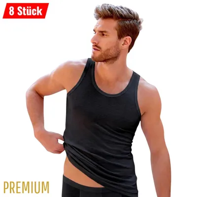 Produktbild von 8er Pack Unterhemd Herren Feinripp Tank-Top 100% Baumwolle Weiß oder Schwarz Größe S-3XL, KI-generiertes Bild
