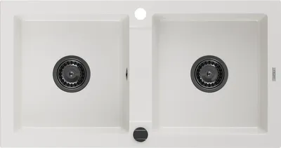 Image de Mexen Mario Évier 2 cuves en granit 820 x 436 mm, blanc, siphon noir - 6504822000-20-B