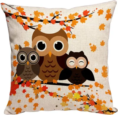 Productafbeelding van Kussensloop, decoratief sofa, sierkussenovertrek, auto, sierkussenovertrekken, kussenslopen, hoofdkussen, uilen, op één plaats, oranje verlaat familie