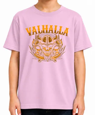 Produktbild von Valhalla Wikinger Totenkopf Helm Äxte Nordisch Walhalla Skull Kinder T-Shirt, Pink, 140