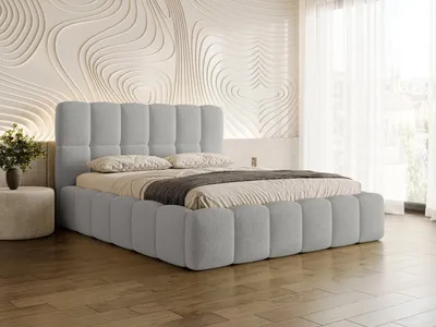 Produktbild von Chilly Möbel Design Bett Clay Slim - Doppelbett mit Bettkasten, Lattenrost und Kopfteil 160x200 cm / Metallrahmen / Bouclé / Grau