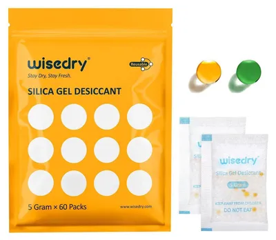 Zdjęcie produktu dla Saszetki z krzemionką (żel krzemionkowy) jako substancja osuszająca, 5g, pomarańczowe granulki, wskaźnik wilgotności, opakowanie 60 sztuk