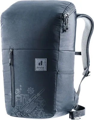 A black Deuter UP Stockholm Lifestyle Rucksack is shown against a light gray background.